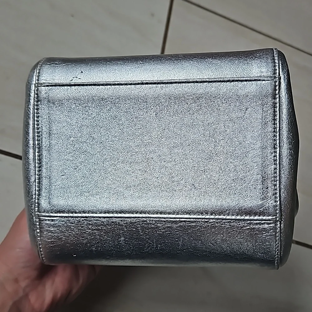 CHANEL Metallic Silver Mini Bag Chain Strap Turnlock w/Card - Picture 7 of 14